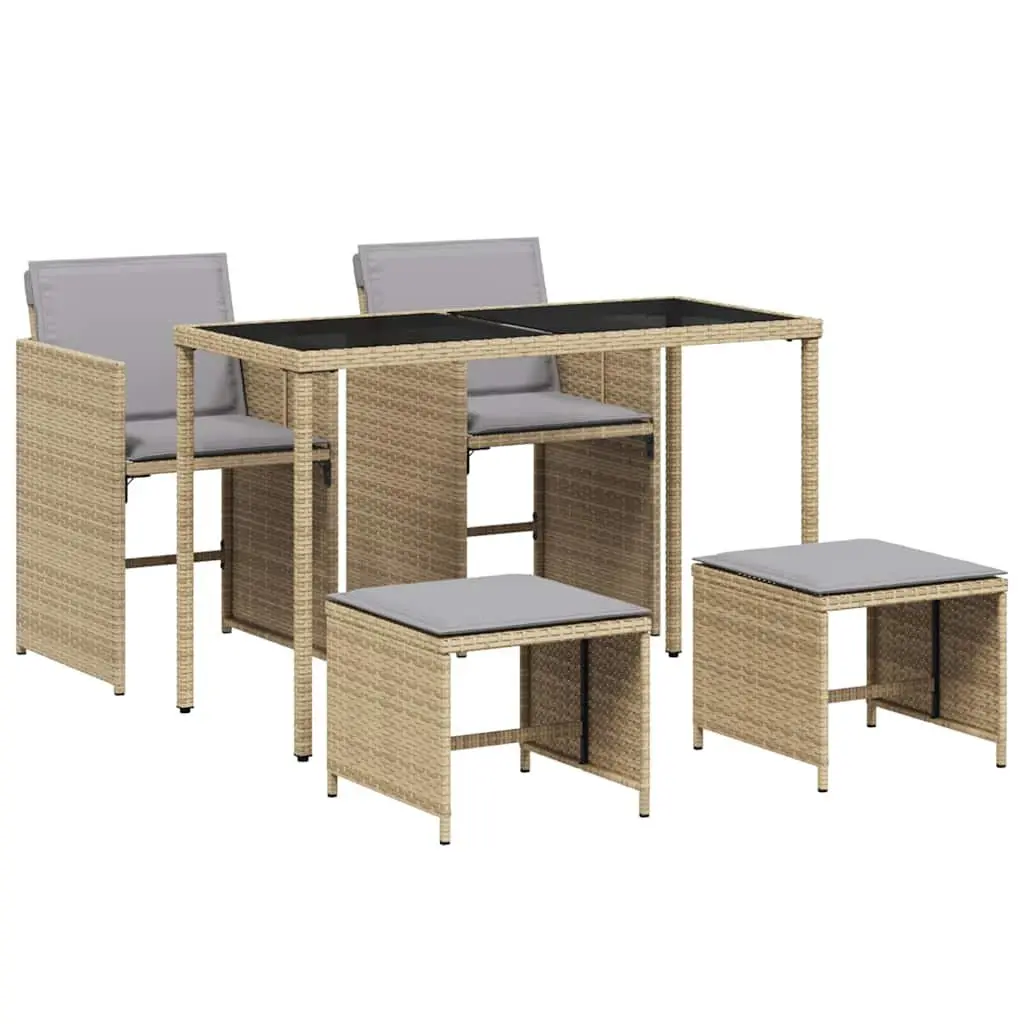 Outdoor Garden Dining Set 5 Piece Beige Poly Rattan Chairs Table