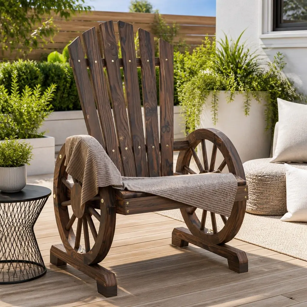 Adirondack Chairs Outdoor Lounge Seating 2 pcs Brown Wooden Backrest Armrest