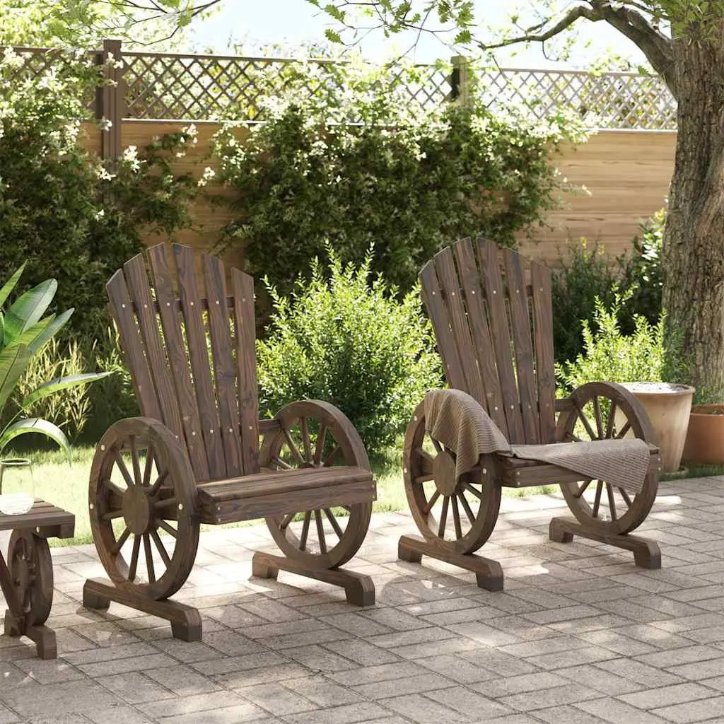 Adirondack Chairs Outdoor Lounge Seating 2 pcs Brown Wooden Backrest Armrest