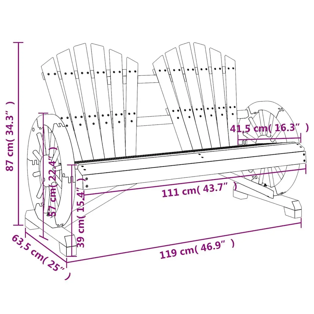 Adirondack Chair Outdoor Seating 2-Seater Solid Fir Wood Brown