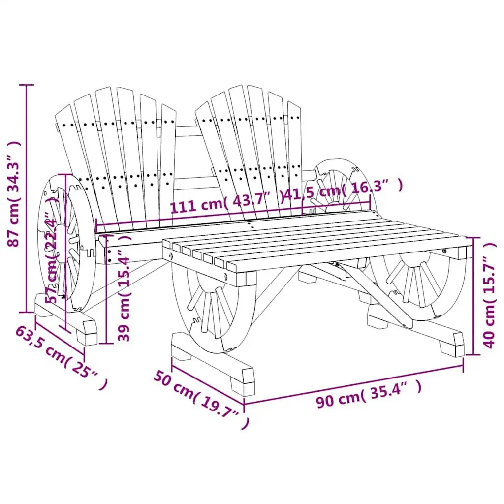 Outdoor Sectional Sofa Set 2 Piece Wooden Lounge Chair Coffee Table Garden