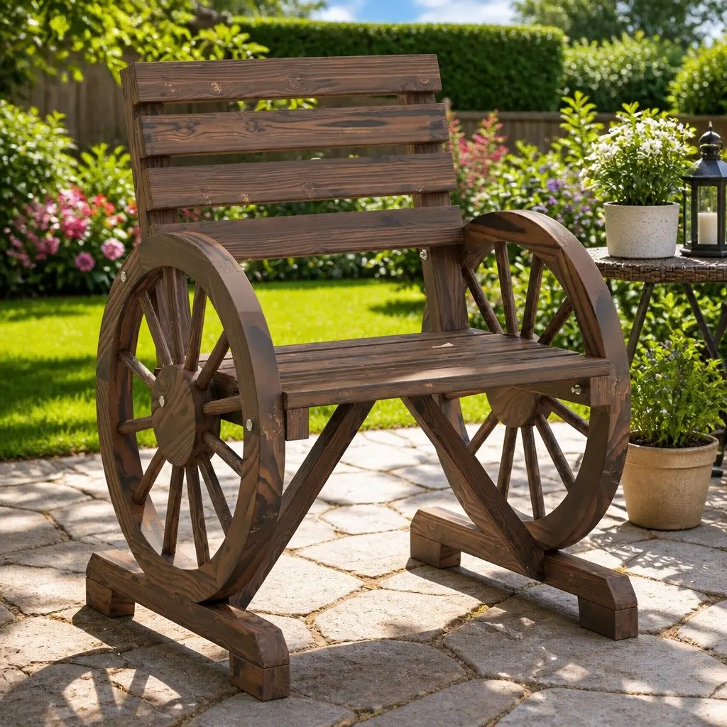 Outdoor Garden Chairs Solid Wood Fir Brown Patio Seating 2 Piece
