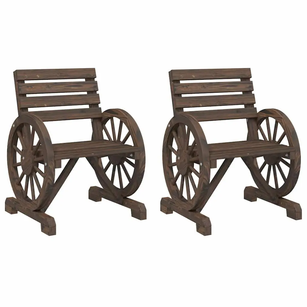 Outdoor Garden Chairs Solid Wood Fir Brown Patio Seating 2 Piece