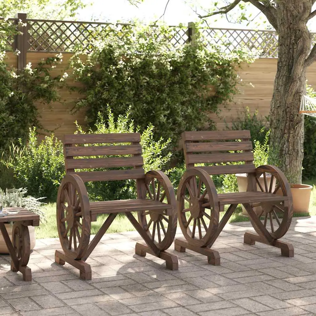 Outdoor Garden Chairs Solid Wood Fir Brown Patio Seating 2 Piece