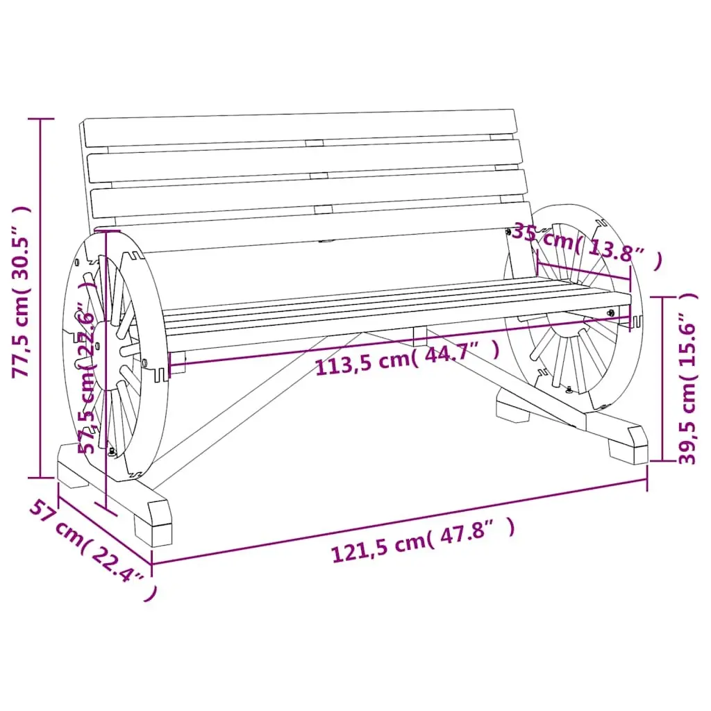 Wooden Garden Bench 2-Seater Outdoor Patio Furniture with Backrest and Armrests Brown