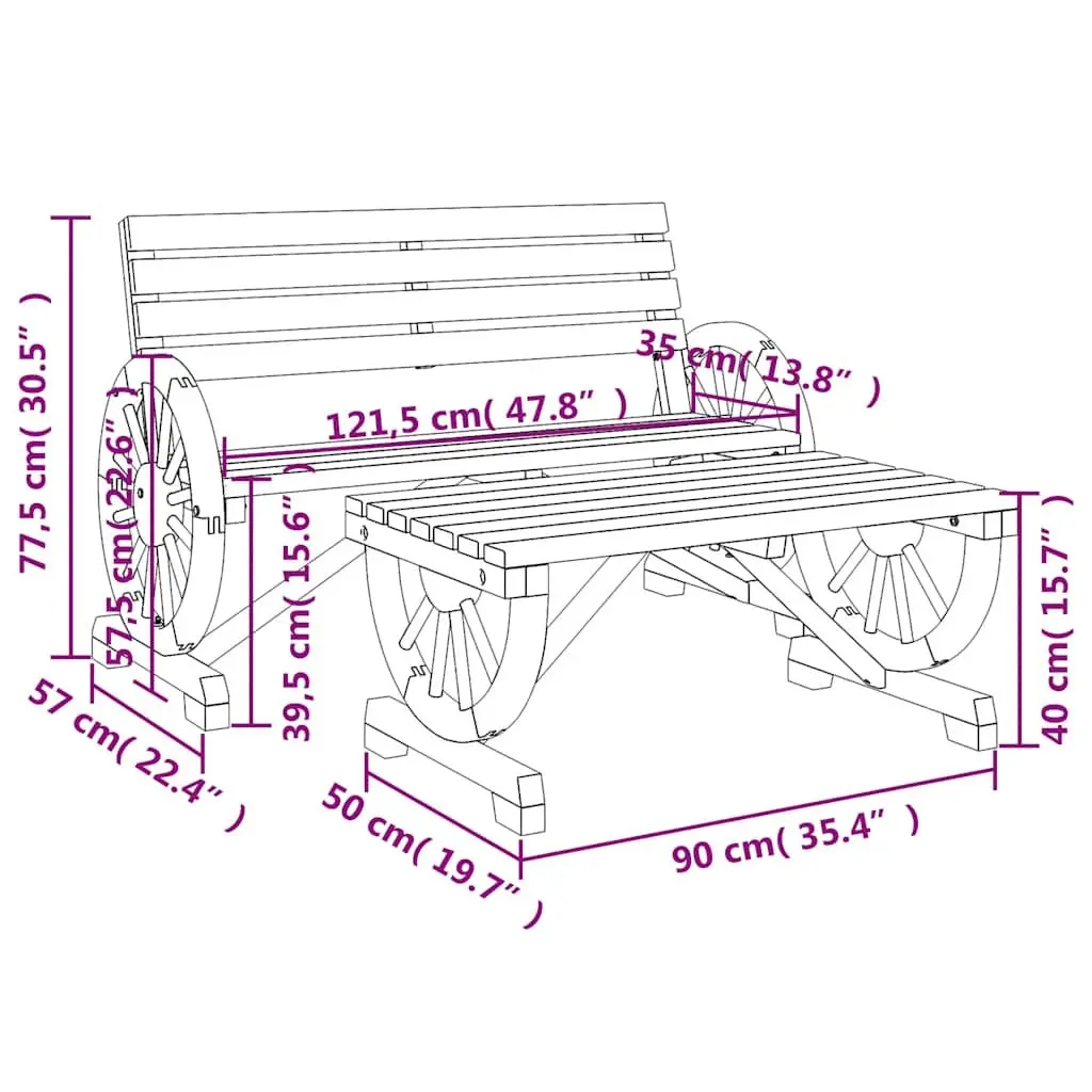2 Piece Garden Lounge Set Outdoor Sectional Sofa Solid Fir Wood Brown