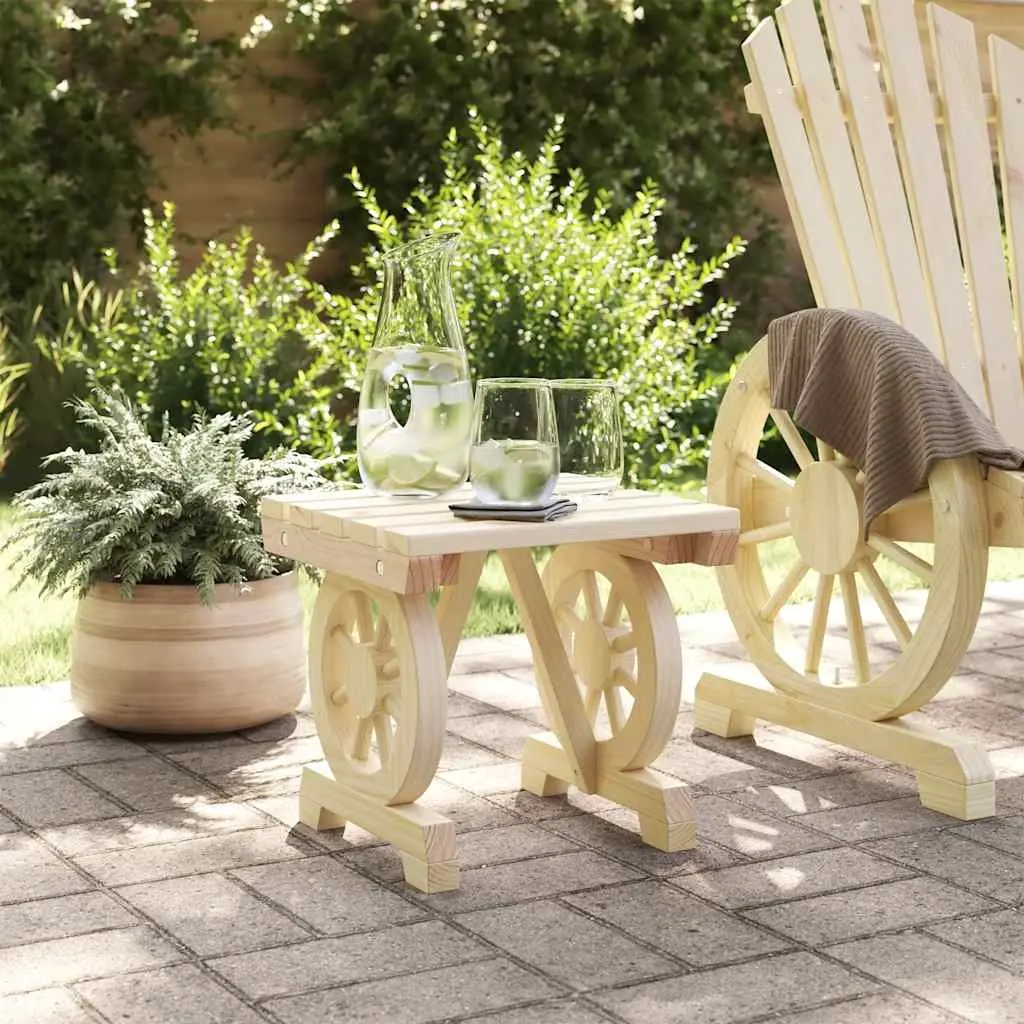 Outdoor Footstool Ottoman Brown Solid Wood Fir Wagon Wheel