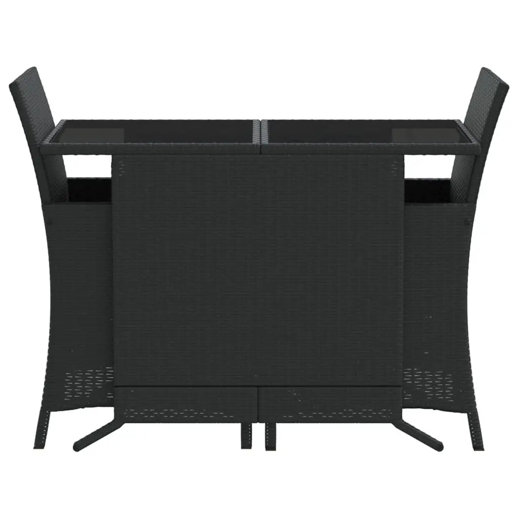 3 Piece Outdoor Bistro Set Black Poly Rattan Chairs Table