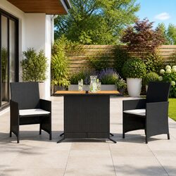 3 Piece Bistro Set Outdoor Garden Furniture Black Poly Rattan Chairs Table