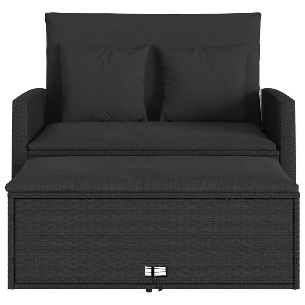2-Seater Garden Sofa Bed Black Poly Rattan Outdoor Bench with Cushions