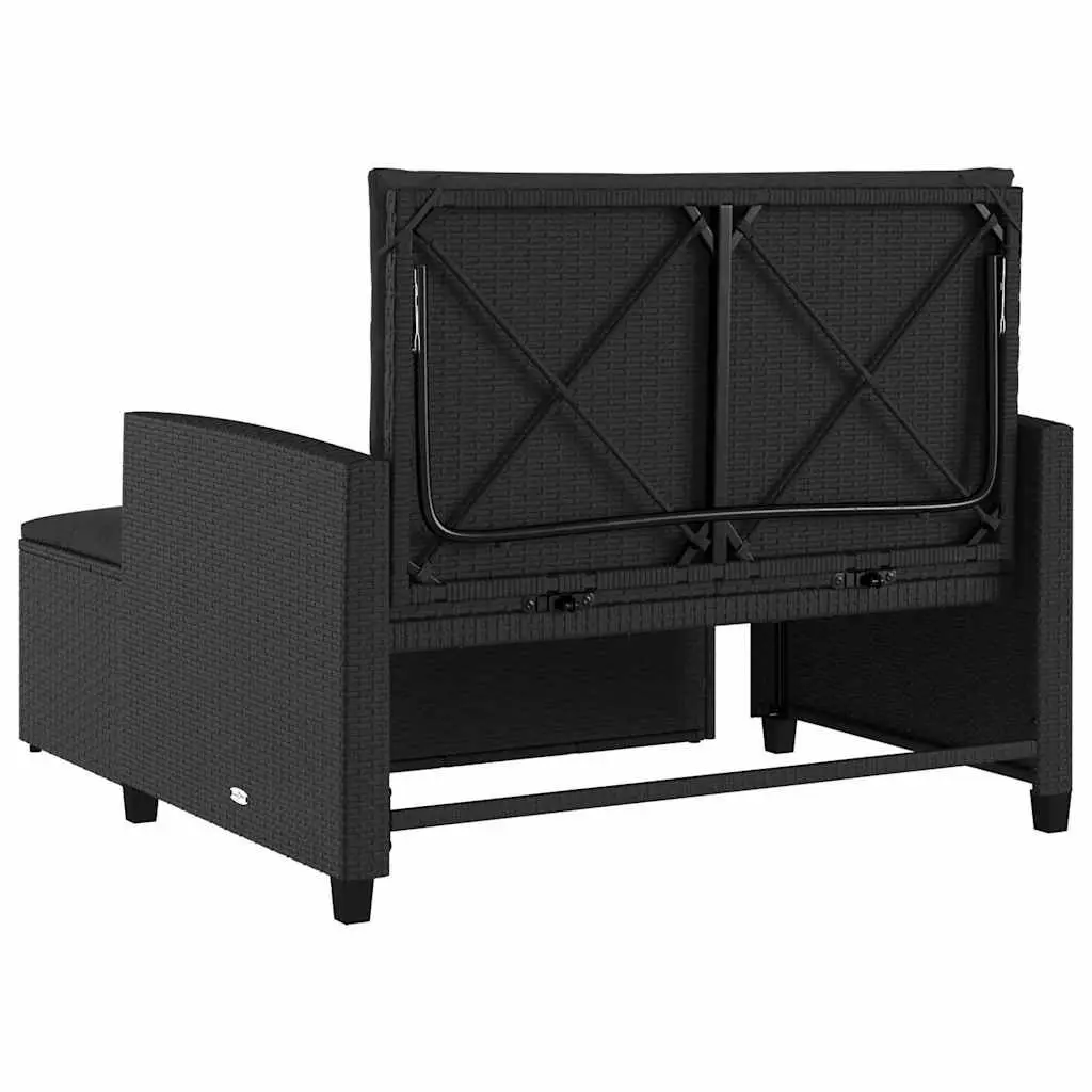 2-Seater Garden Sofa Bed Black Poly Rattan Outdoor Bench with Cushions