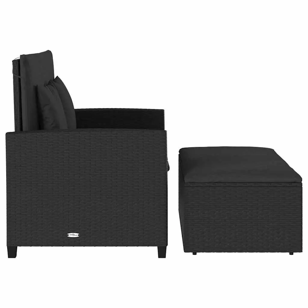 2-Seater Garden Sofa Bed Black Poly Rattan Outdoor Bench with Cushions