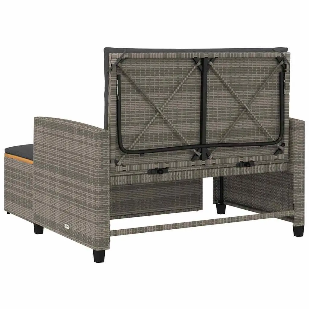 2-Seater Garden Sofa Bench Outdoor Grey Poly Rattan Acacia Wood with Cushions