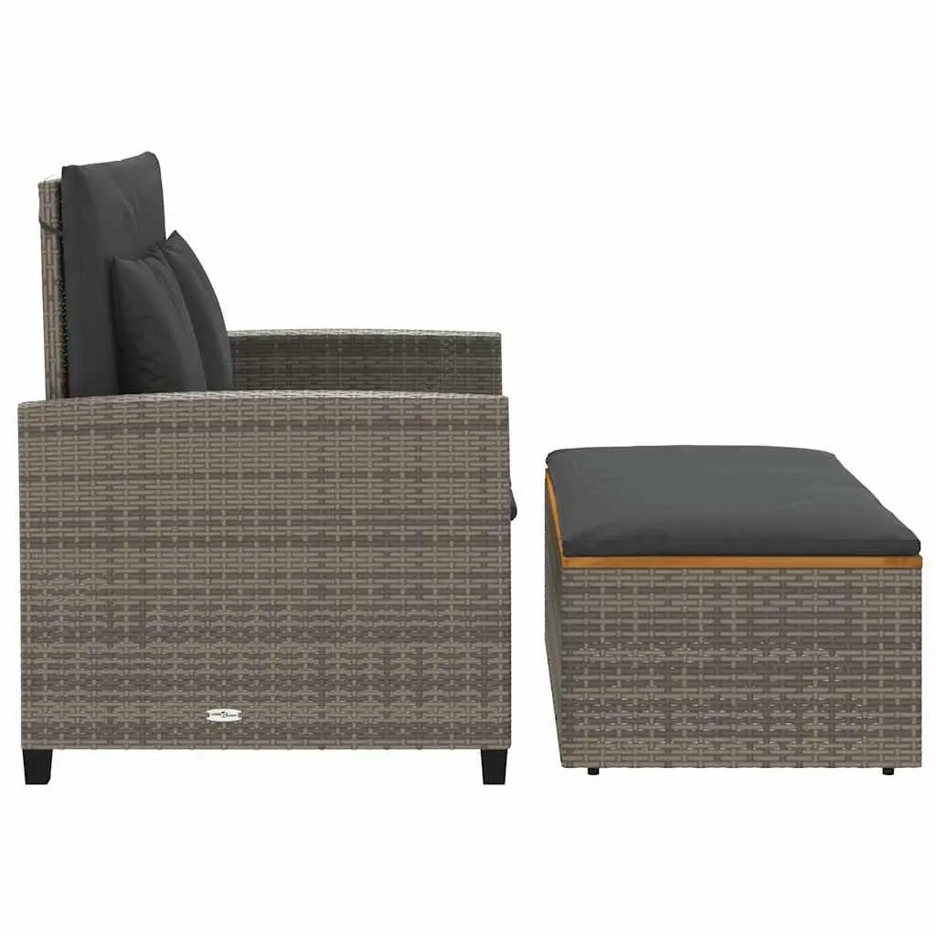 2-Seater Garden Sofa Bench Outdoor Grey Poly Rattan Acacia Wood with Cushions