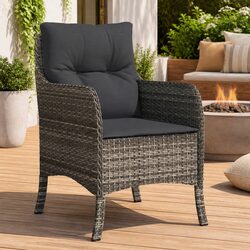 Grey Poly Rattan Garden Chairs - 2 Piece Set with Cushions