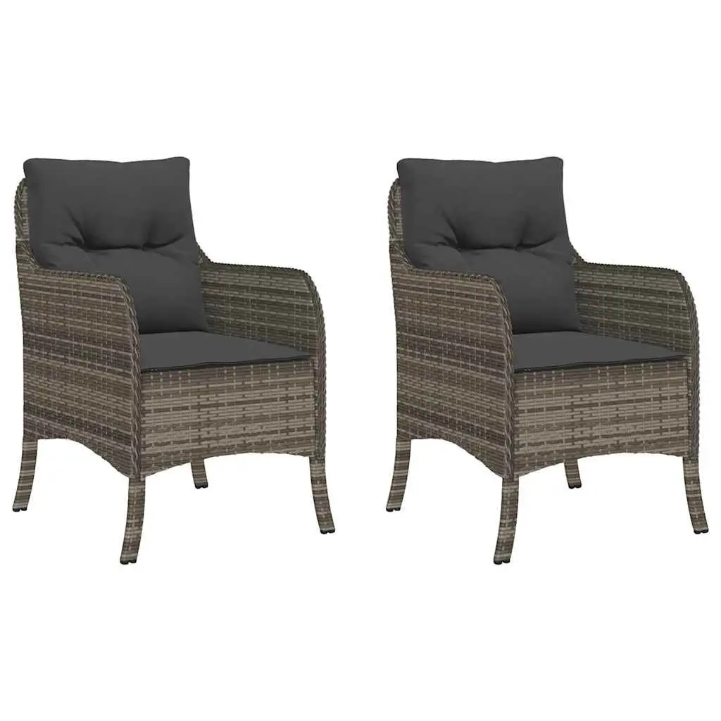 Garden Chairs Set 2 Pieces Cushioned Seating Grey Poly Rattan Outdoor