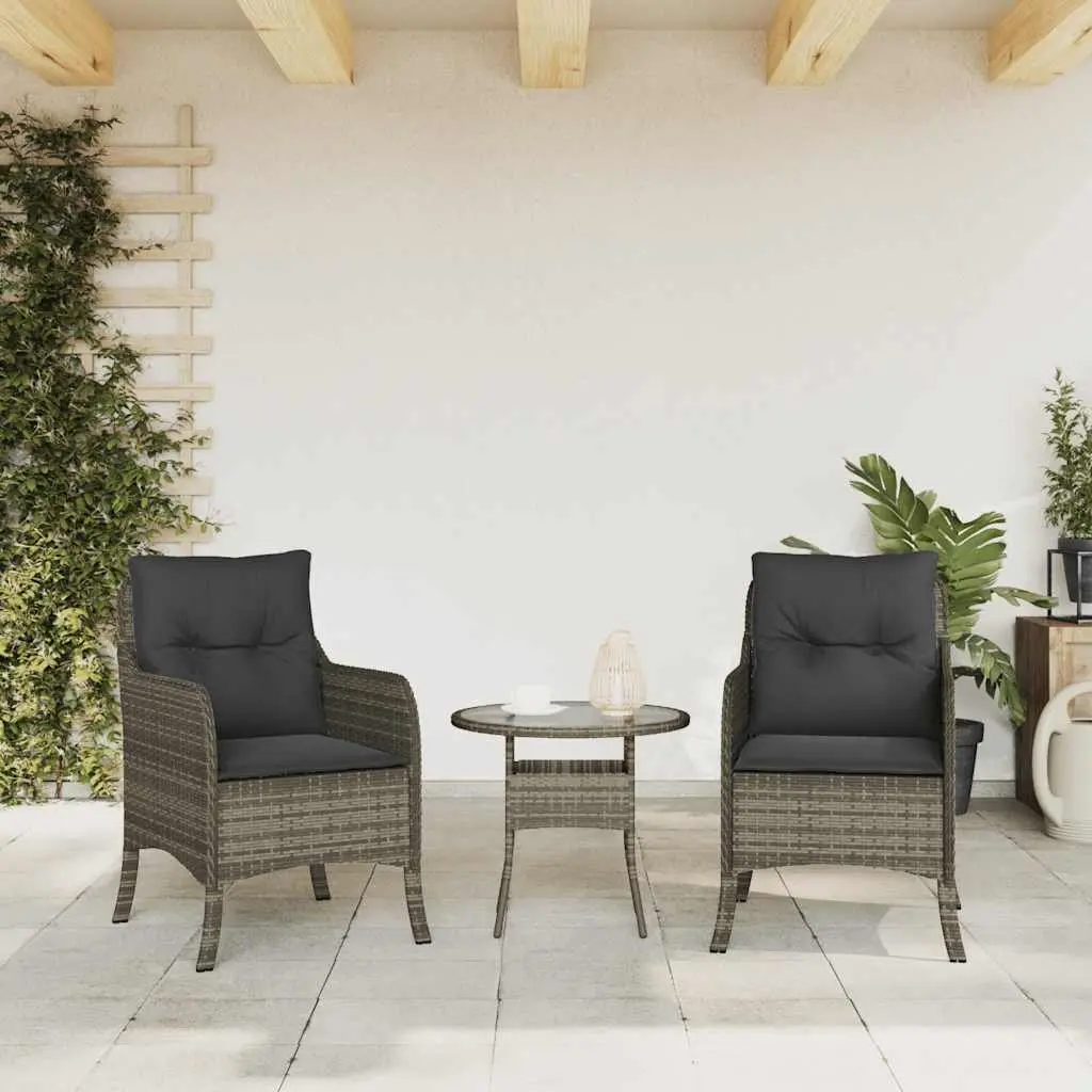 Garden Chairs Set 2 Pieces Cushioned Seating Grey Poly Rattan Outdoor
