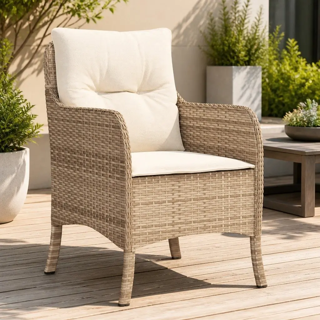 Outdoor Garden Chairs 2 Piece Beige Cushioned Poly Rattan Seating Set