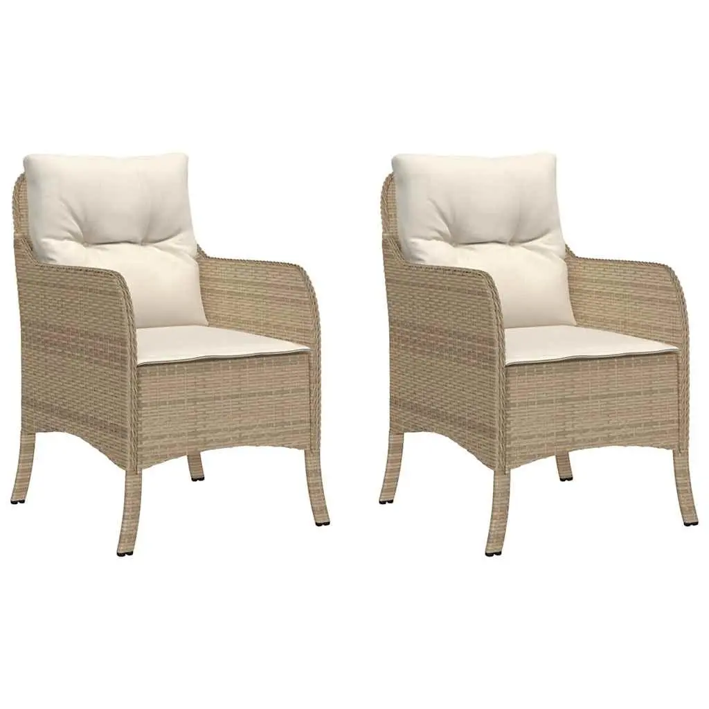 Outdoor Garden Chairs 2 Piece Beige Cushioned Poly Rattan Seating Set