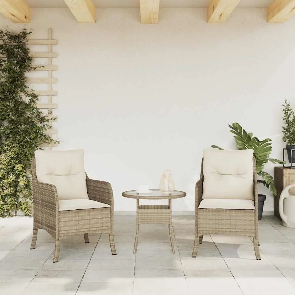Outdoor Garden Chairs 2 Piece Beige Cushioned Poly Rattan Seating Set