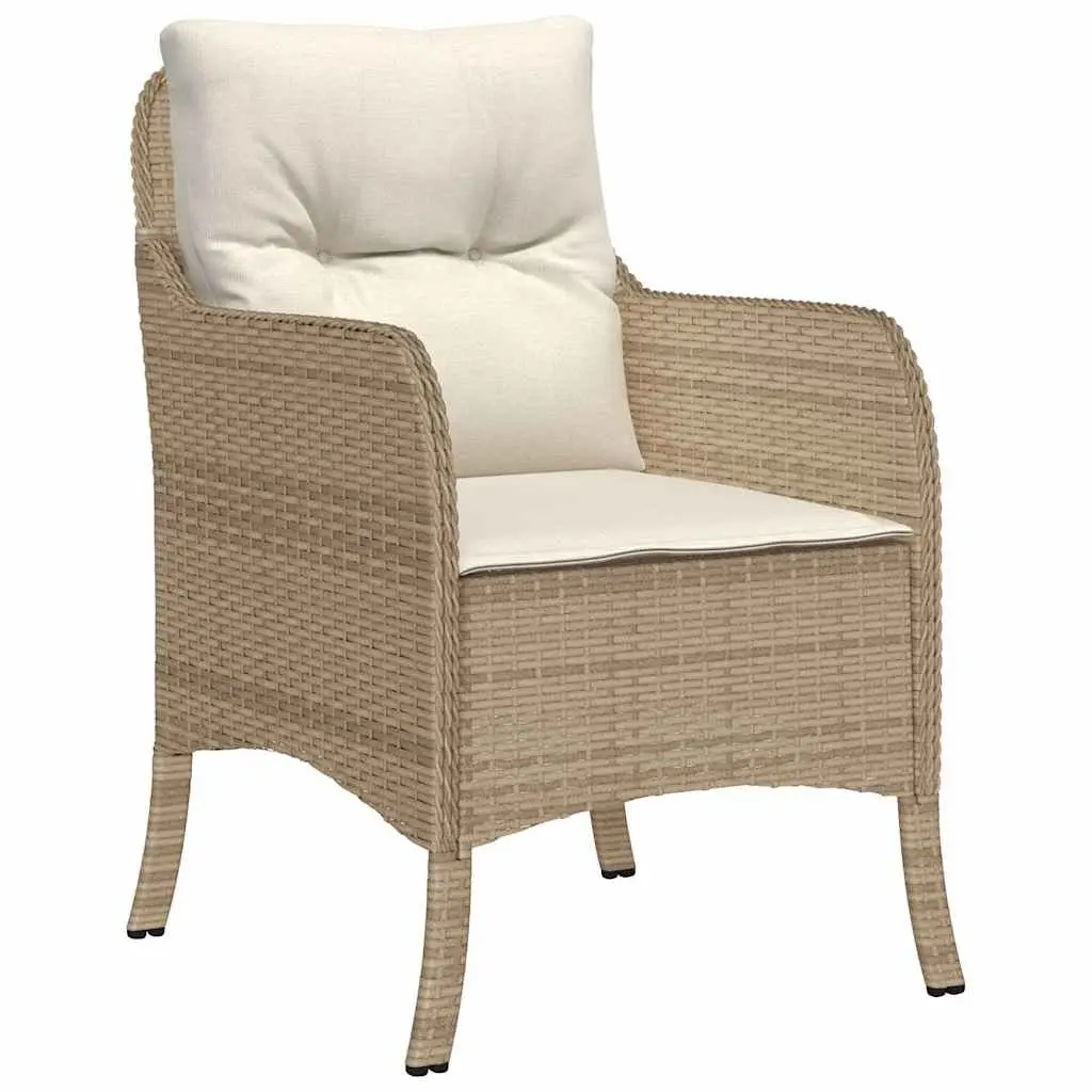 Outdoor Garden Chairs 2 Piece Beige Cushioned Poly Rattan Seating Set