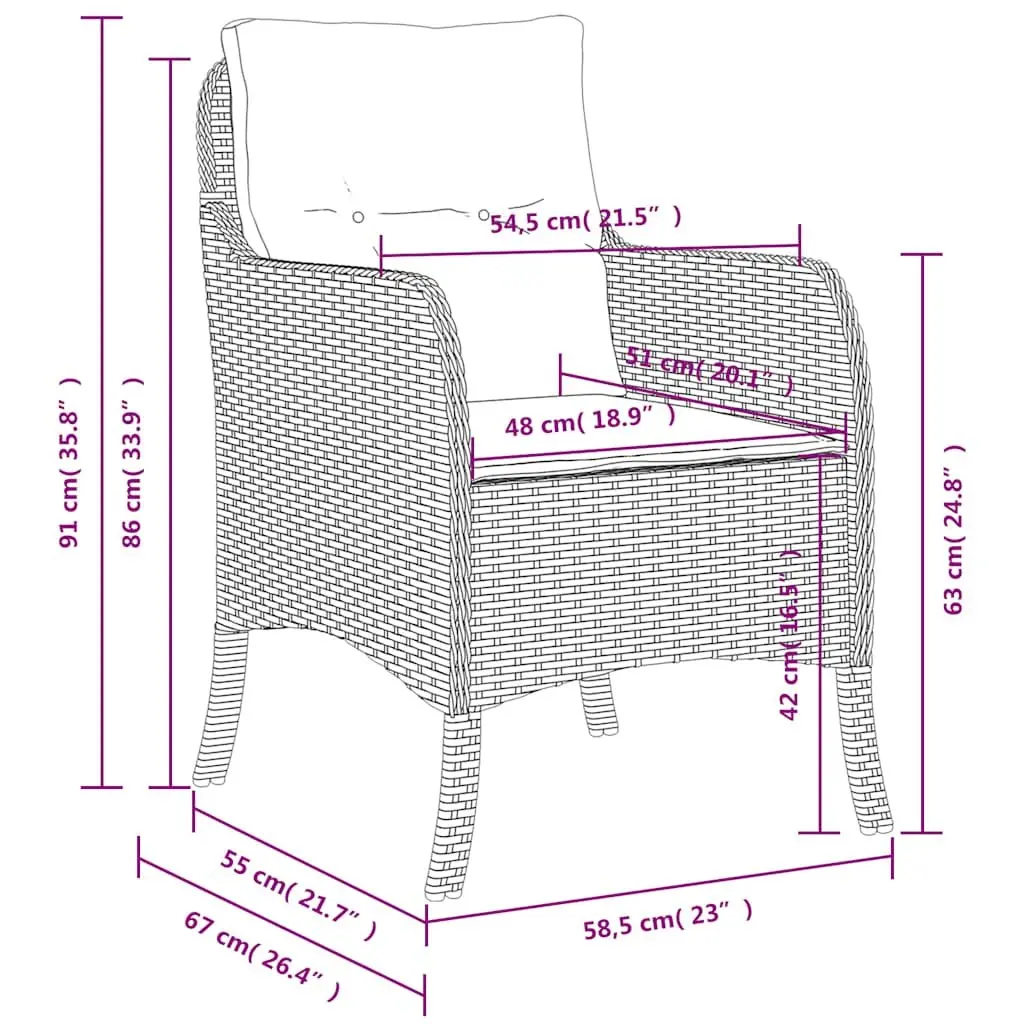 Outdoor Garden Chairs 2 Piece Beige Cushioned Poly Rattan Seating Set