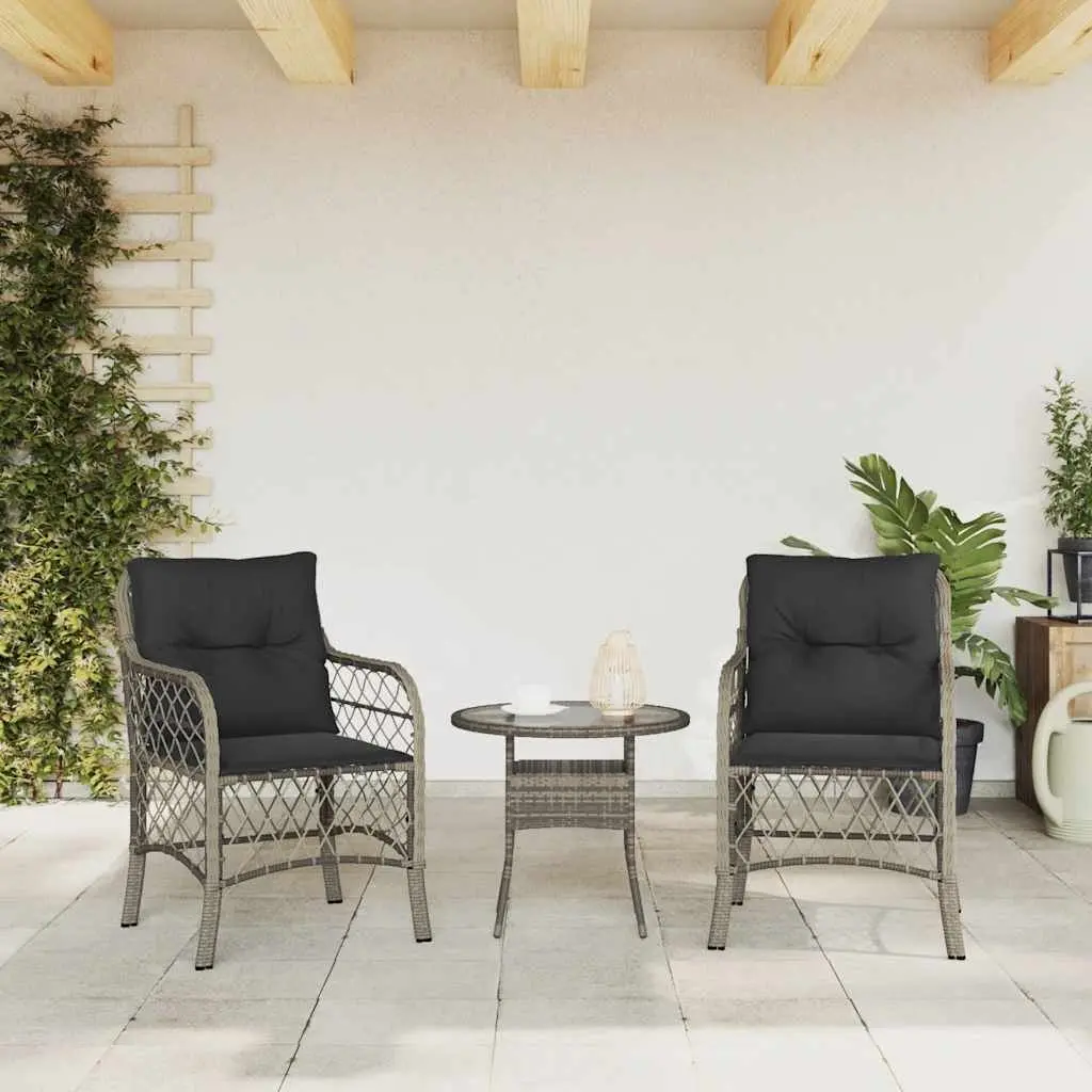 Cushioned Seating Chairs Grey Poly Rattan Outdoor Furniture 2 Piece Set