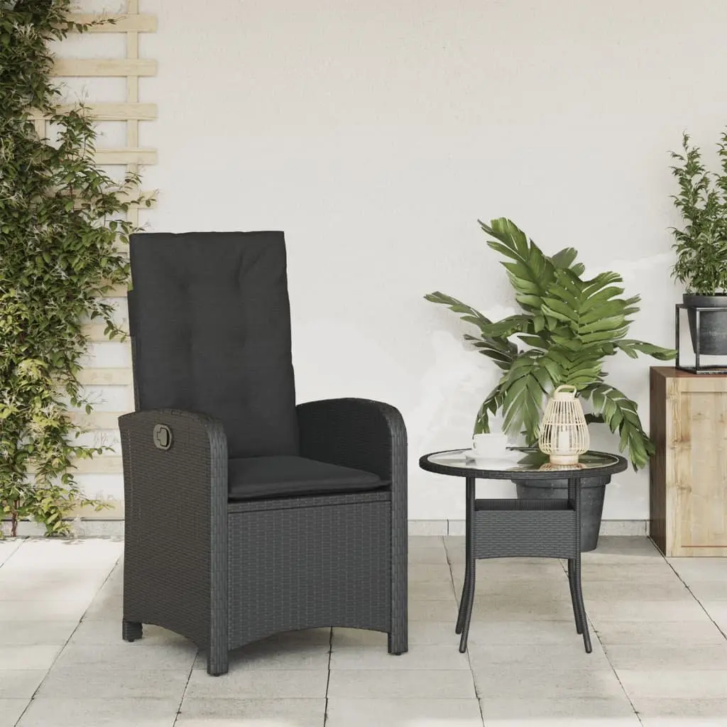 Reclining Garden Chair Adjustable Black Poly Rattan with Cushions