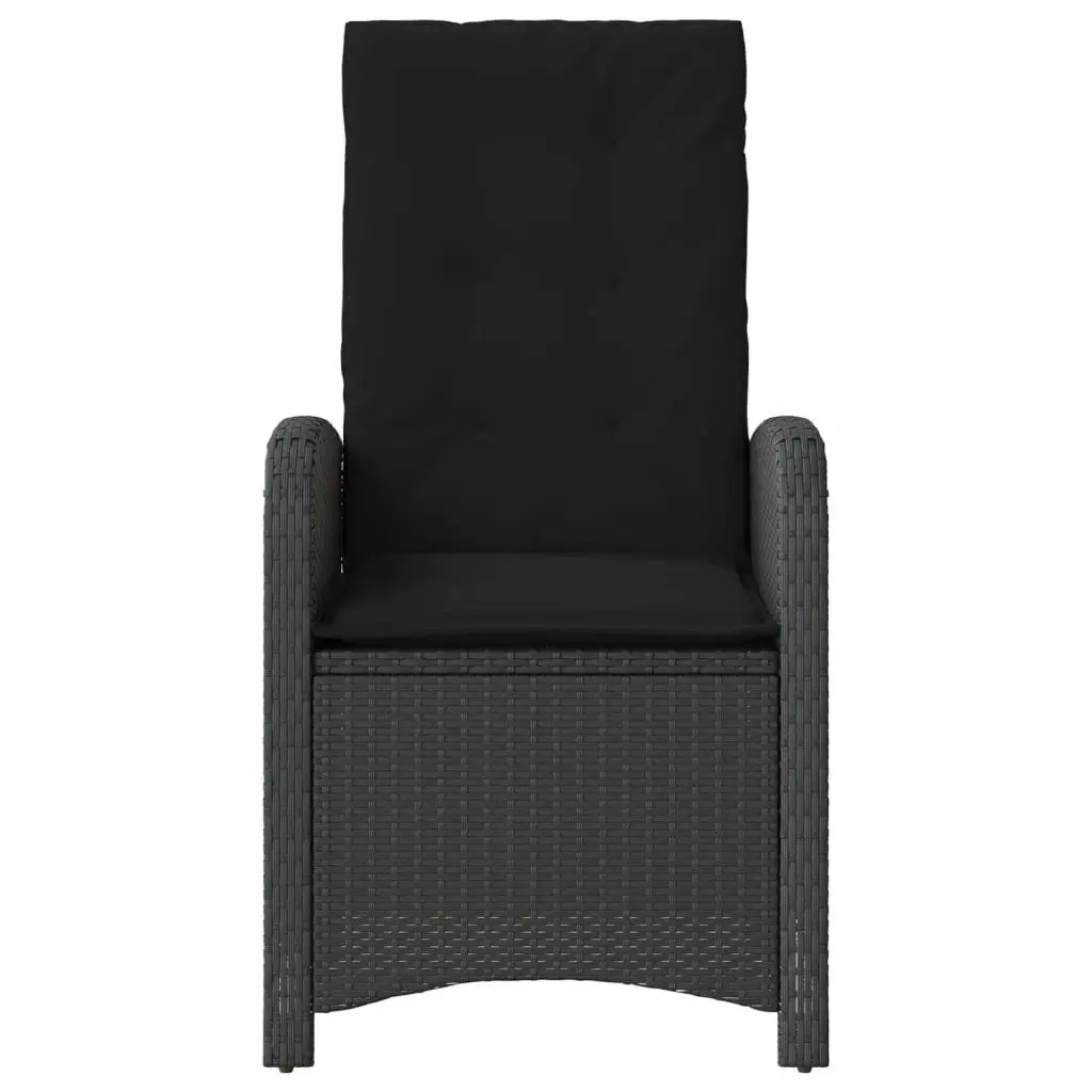 Reclining Garden Chair Adjustable Black Poly Rattan with Cushions