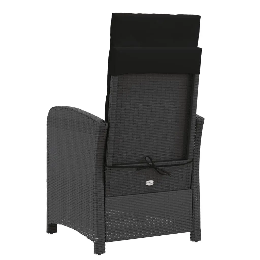 Reclining Garden Chair Adjustable Black Poly Rattan with Cushions