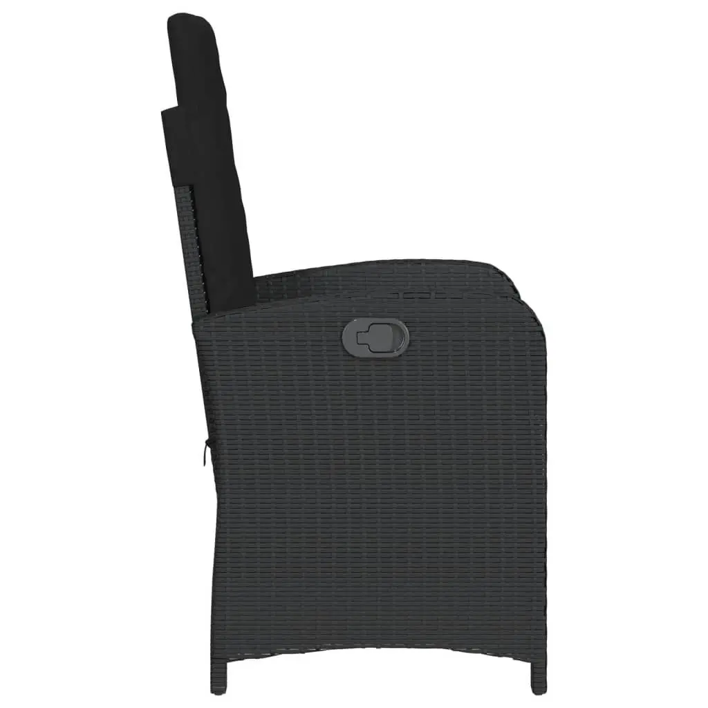 Reclining Garden Chair Adjustable Black Poly Rattan with Cushions
