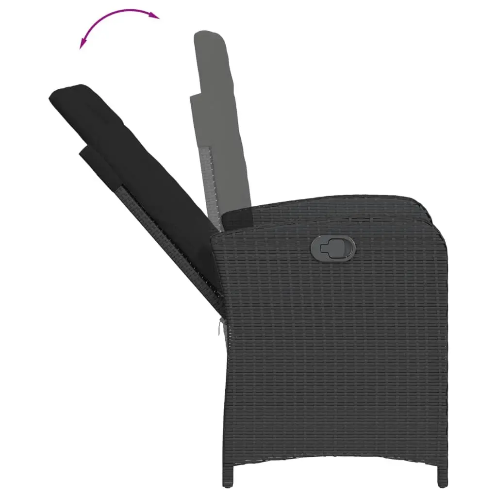 Reclining Garden Chair Adjustable Black Poly Rattan with Cushions