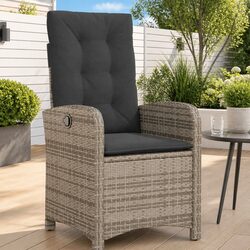 Reclining Garden Chair with Cushions Grey Outdoor Seating Adjustable Backrest