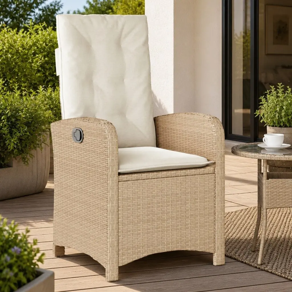 Reclining Garden Chair Adjustable Backrest Outdoor Seating Beige