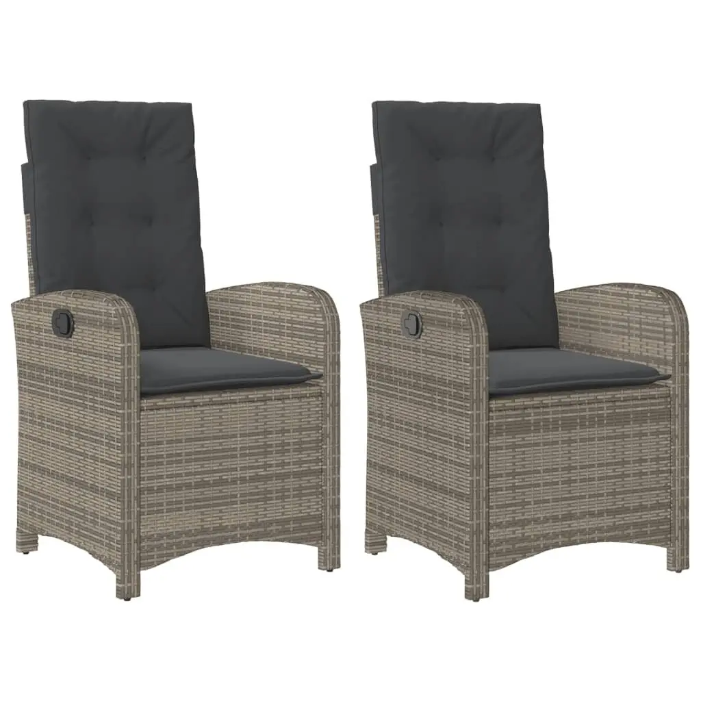 Reclining Garden Chairs 2 pcs with Cushions Grey Outdoor Seating Adjustable