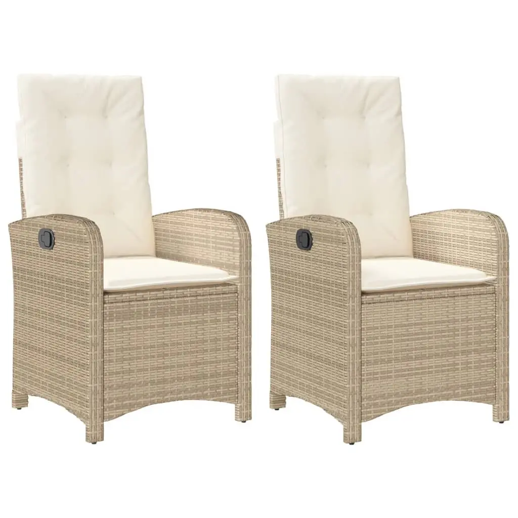 Garden Chairs Set 2 Pieces Adjustable Backrest Beige Poly Rattan with Cushions