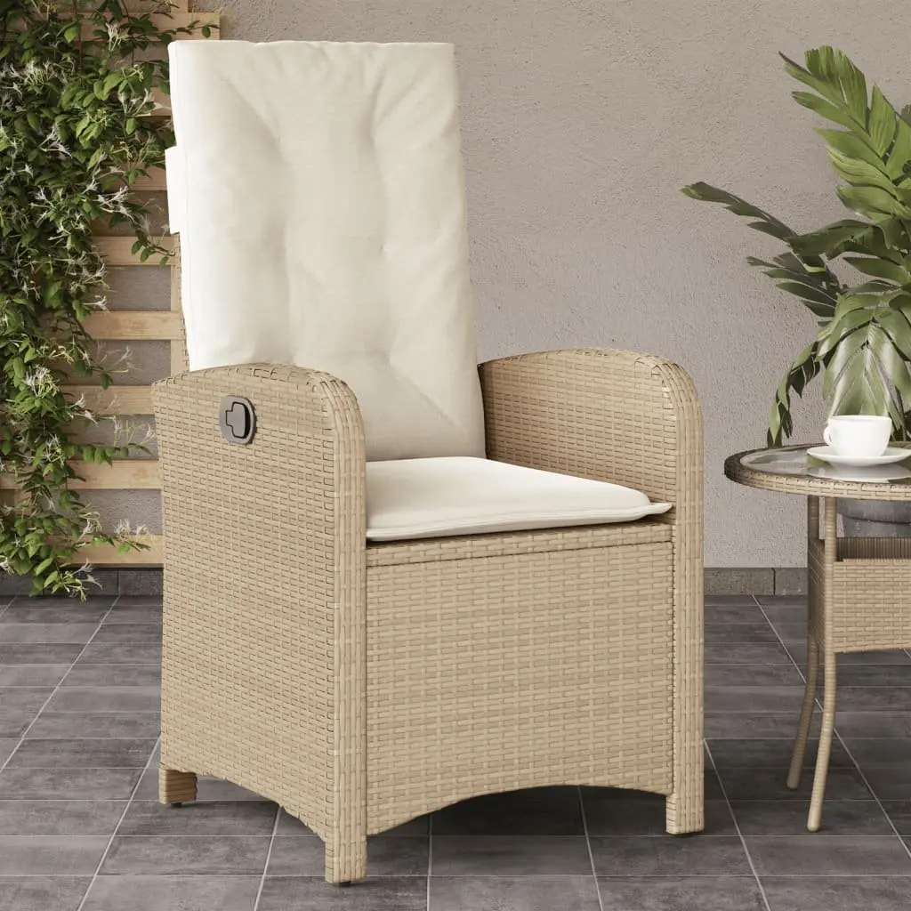 Garden Chairs Set 2 Pieces Adjustable Backrest Beige Poly Rattan with Cushions