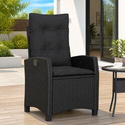 Reclining Outdoor Chair Garden Seat Adjustable Backrest Padded Cushions Black