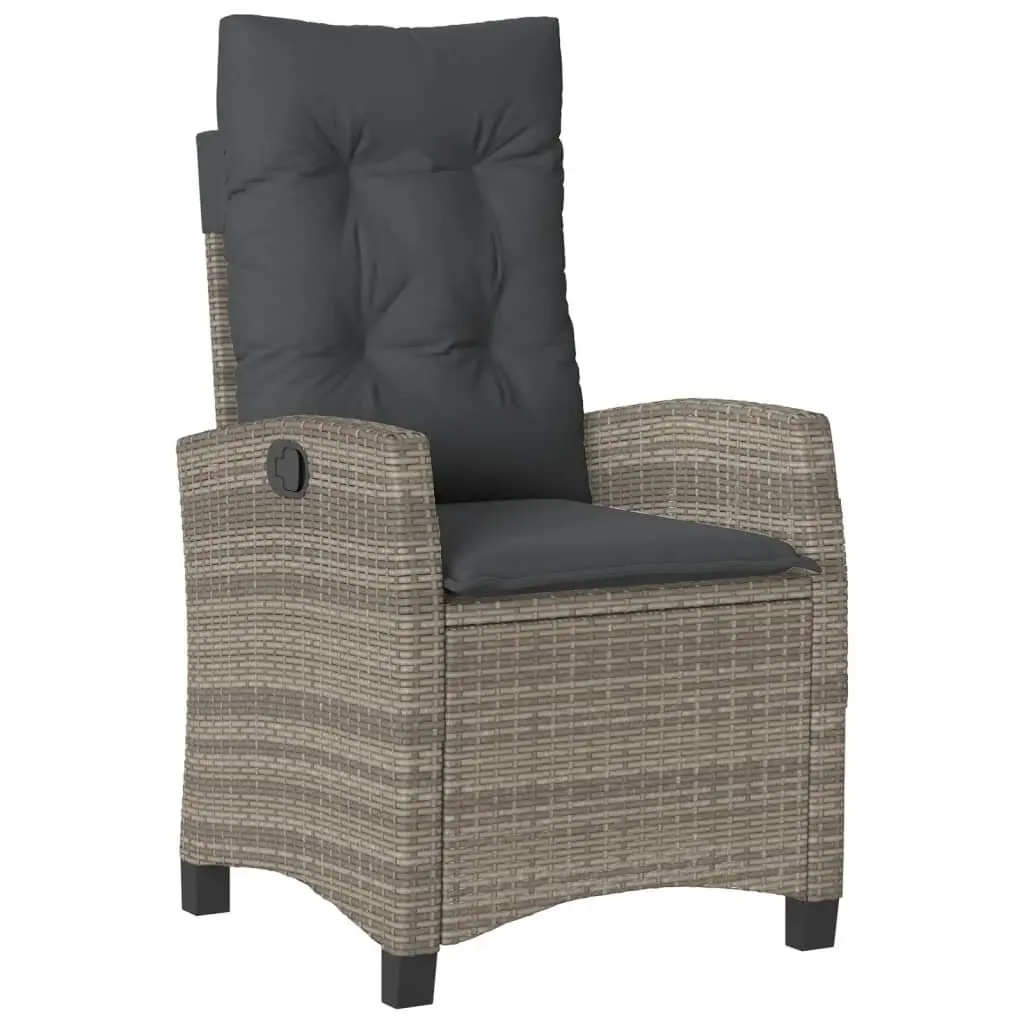 Reclining Garden Chair Outdoor Adjustable Grey Poly Rattan with Cushions