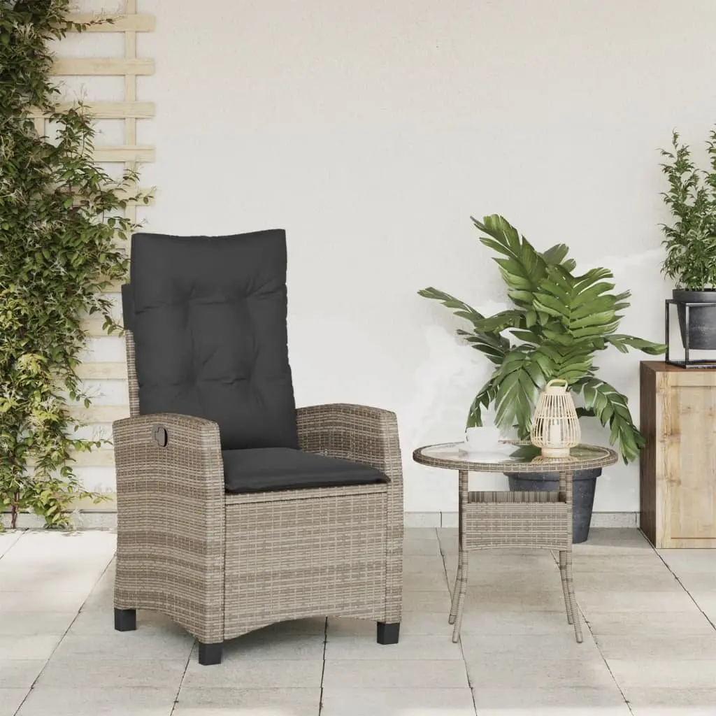 Reclining Garden Chair Outdoor Adjustable Grey Poly Rattan with Cushions