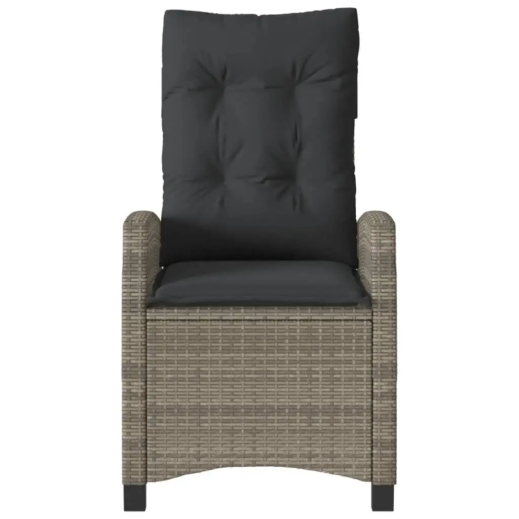 Reclining Garden Chair Outdoor Adjustable Grey Poly Rattan with Cushions