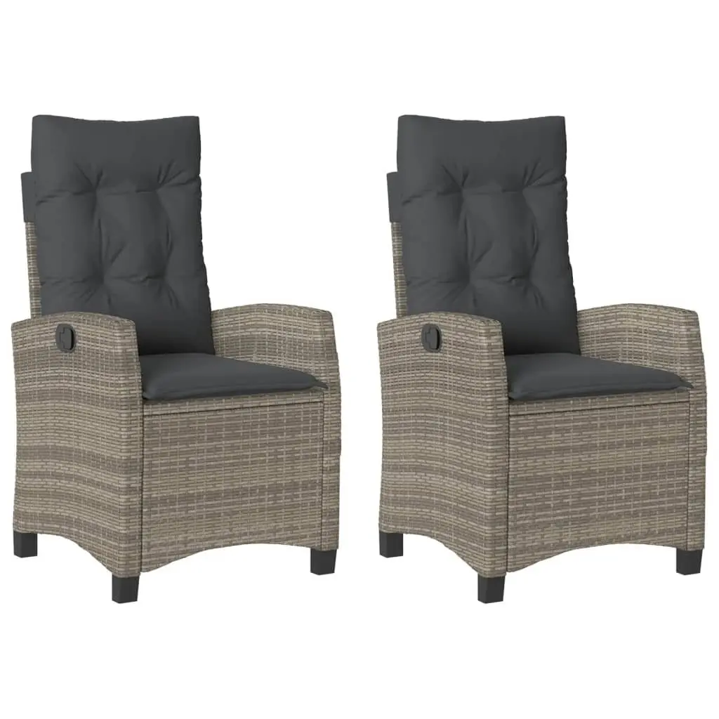 Reclining Garden Chairs Adjustable 2 Piece Grey Poly Rattan with Cushions