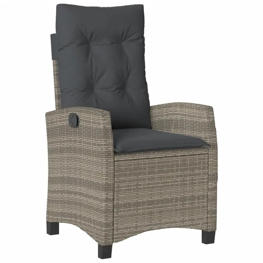 Reclining Garden Chairs Adjustable 2 Piece Grey Poly Rattan with Cushions