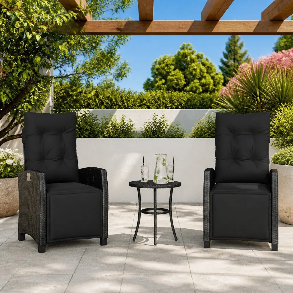 Adjustable Backrest Reclining Garden Chairs 2 Piece Outdoor Seating Black