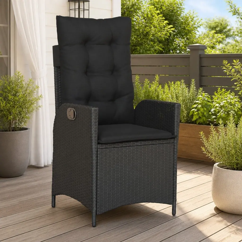 Reclining Garden Chair Adjustable Backrest Cushions Black Outdoor Seating