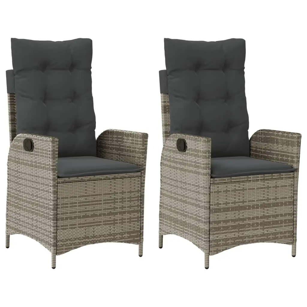Reclining Outdoor Garden Chairs 2pc Set Grey Poly Rattan with Cushions