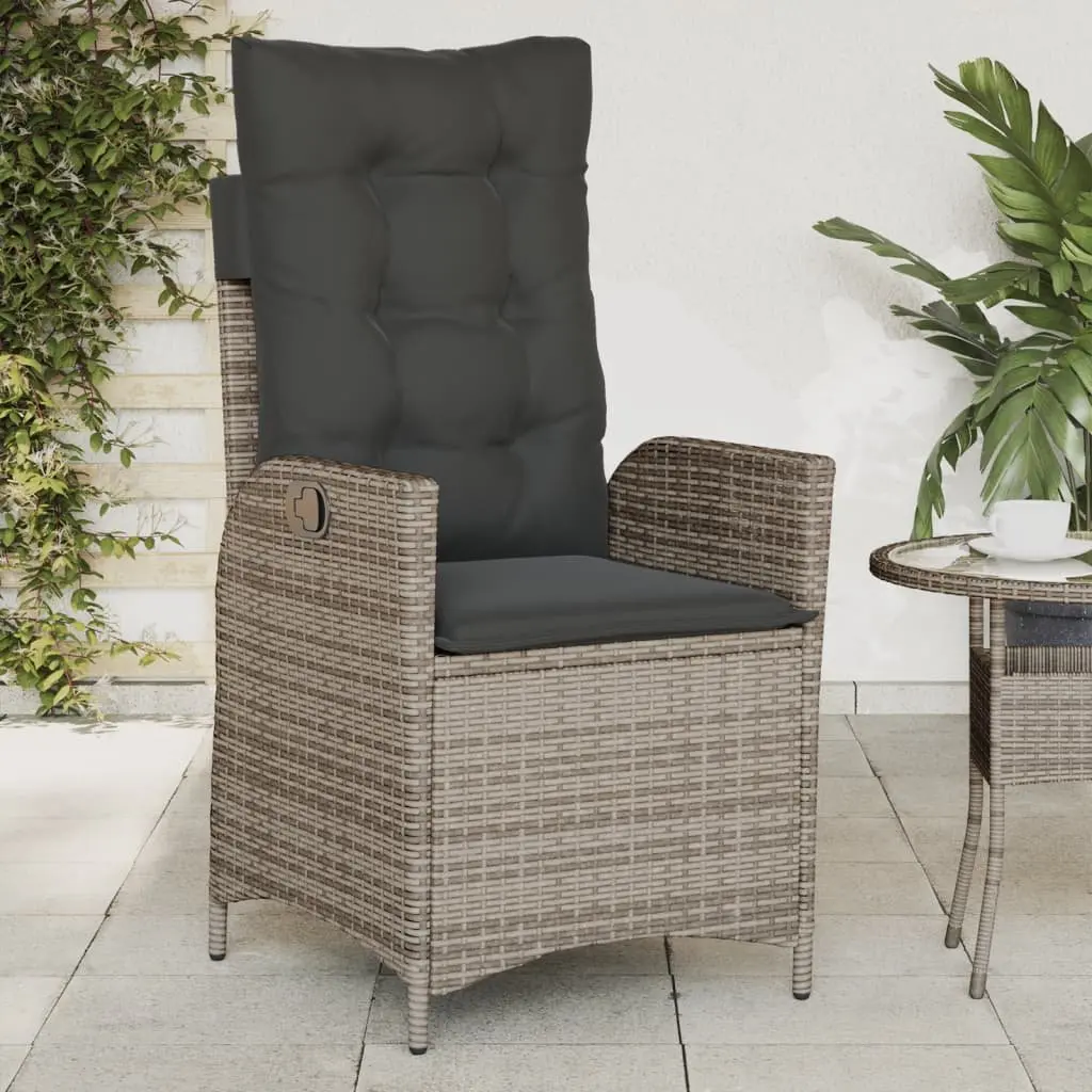 Reclining Outdoor Garden Chairs 2pc Set Grey Poly Rattan with Cushions