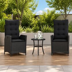 3 Piece Outdoor Bistro Set Garden Furniture Black Poly Rattan Chairs Table