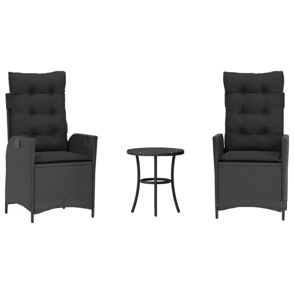 3 Piece Bistro Set Outdoor Furniture Black Rattan Chairs Adjustable Backrest Table