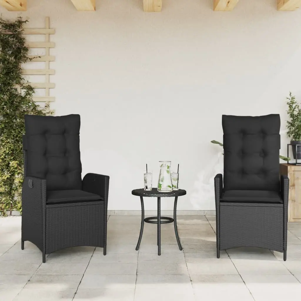 3 Piece Bistro Set Outdoor Furniture Black Rattan Chairs Adjustable Backrest Table